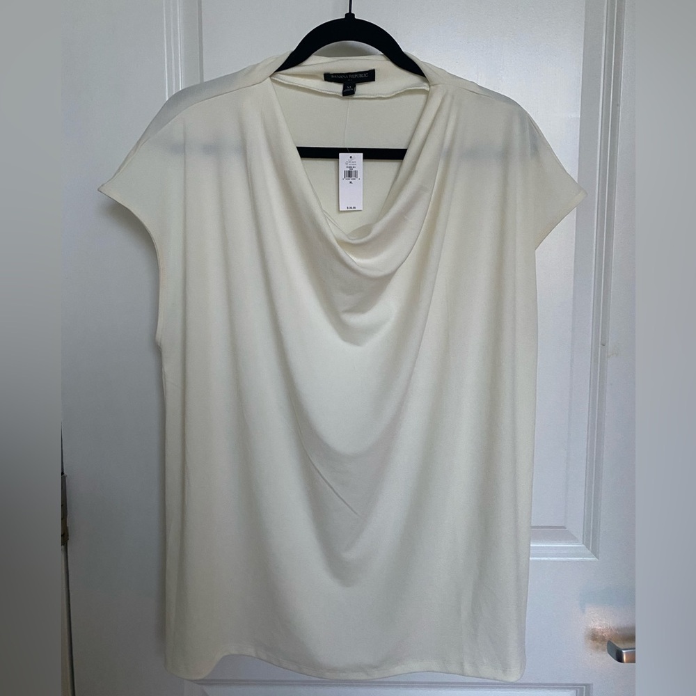 Banana Republic Factory Cream Drape Neck Top | Size XL